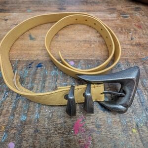 Free People Tan Leather Belt with Unique Silver Buckle